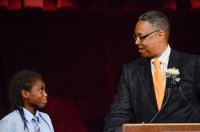 Zackery with Master of Ceremonies Clyde Gray at the Dream Makers Celebration