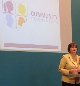 Jane Keller speaking at the Cincinnati Community Connectors Kick-Off in December 2014